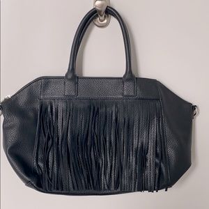Express black pebbled fringe bag
